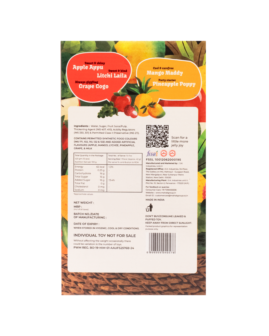 Mahak Jelly Belly Fruit Jel Pudee Toys - Pack of 10